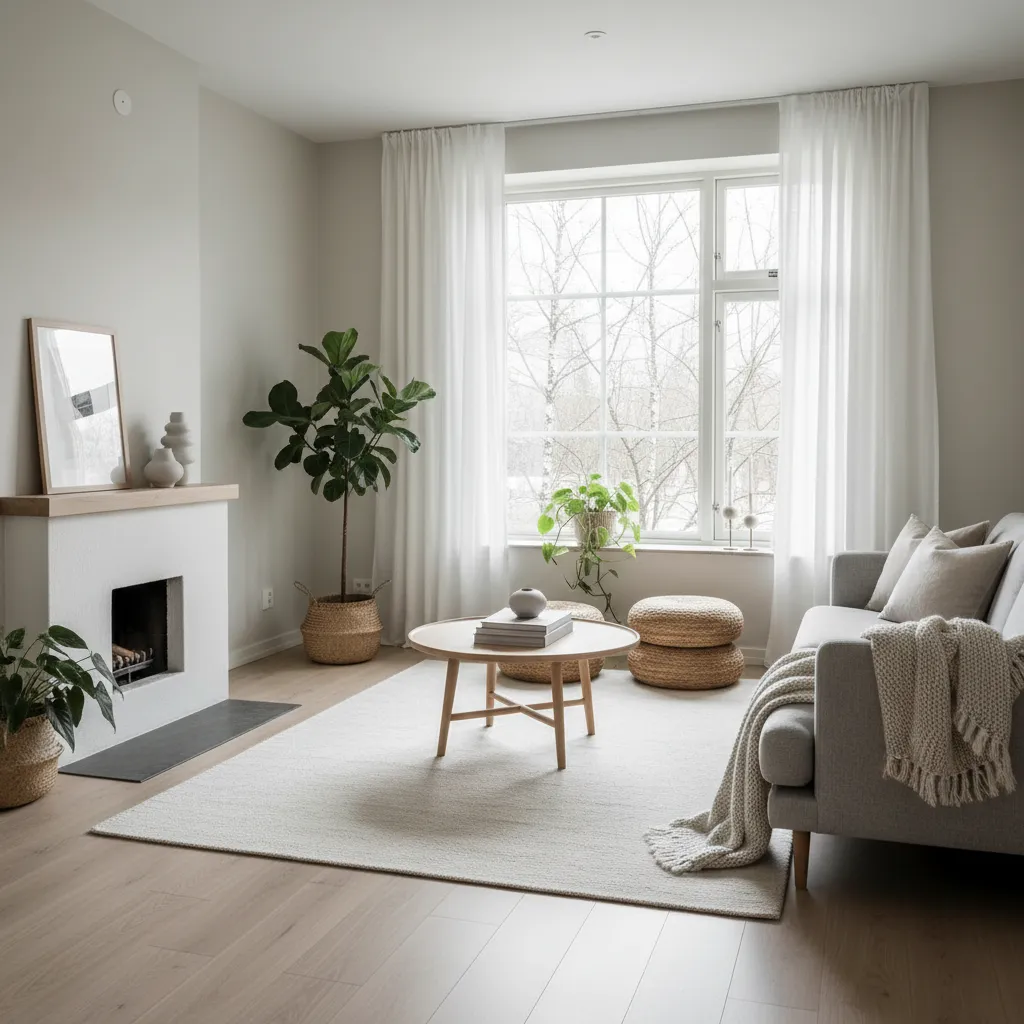 Salón estilo escandinavo en casa adosada moderna