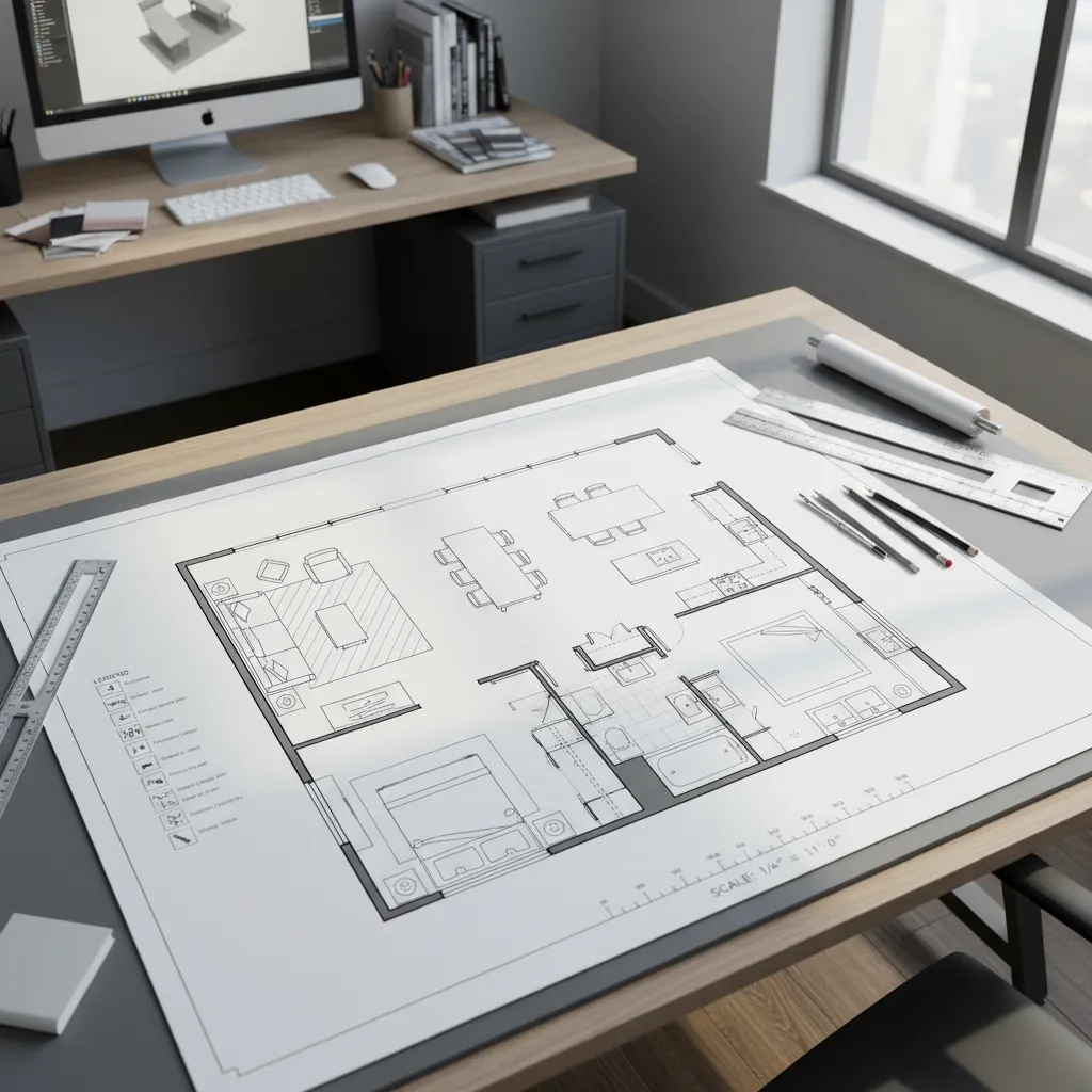 Plano de distribución de apartamento usado en portafolio de diseño interior