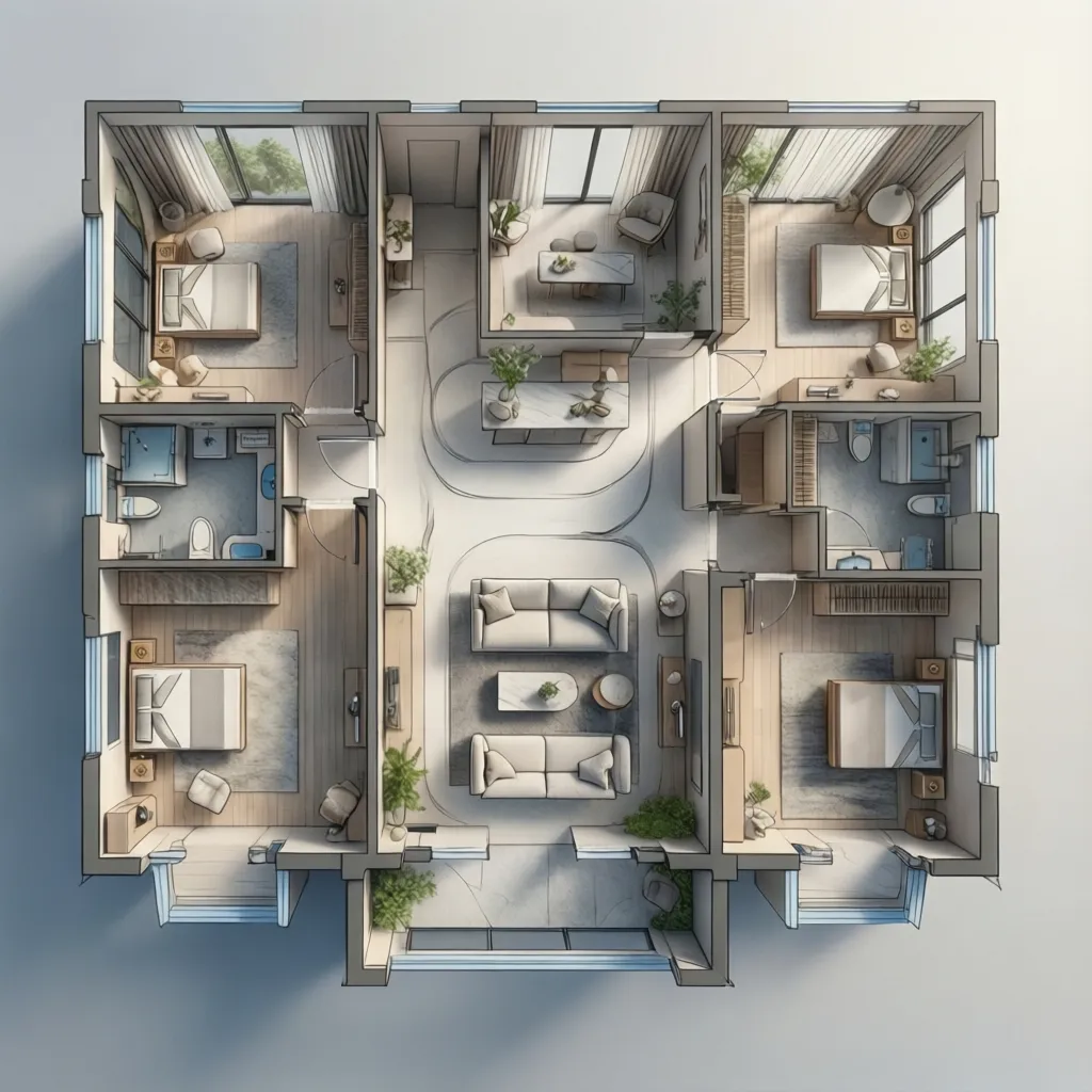 Plano interior mostrando circulación fluida entre espacios