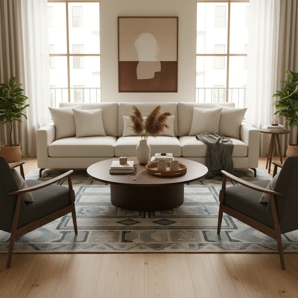 Distribución equilibrada de muebles en un salón contemporáneo