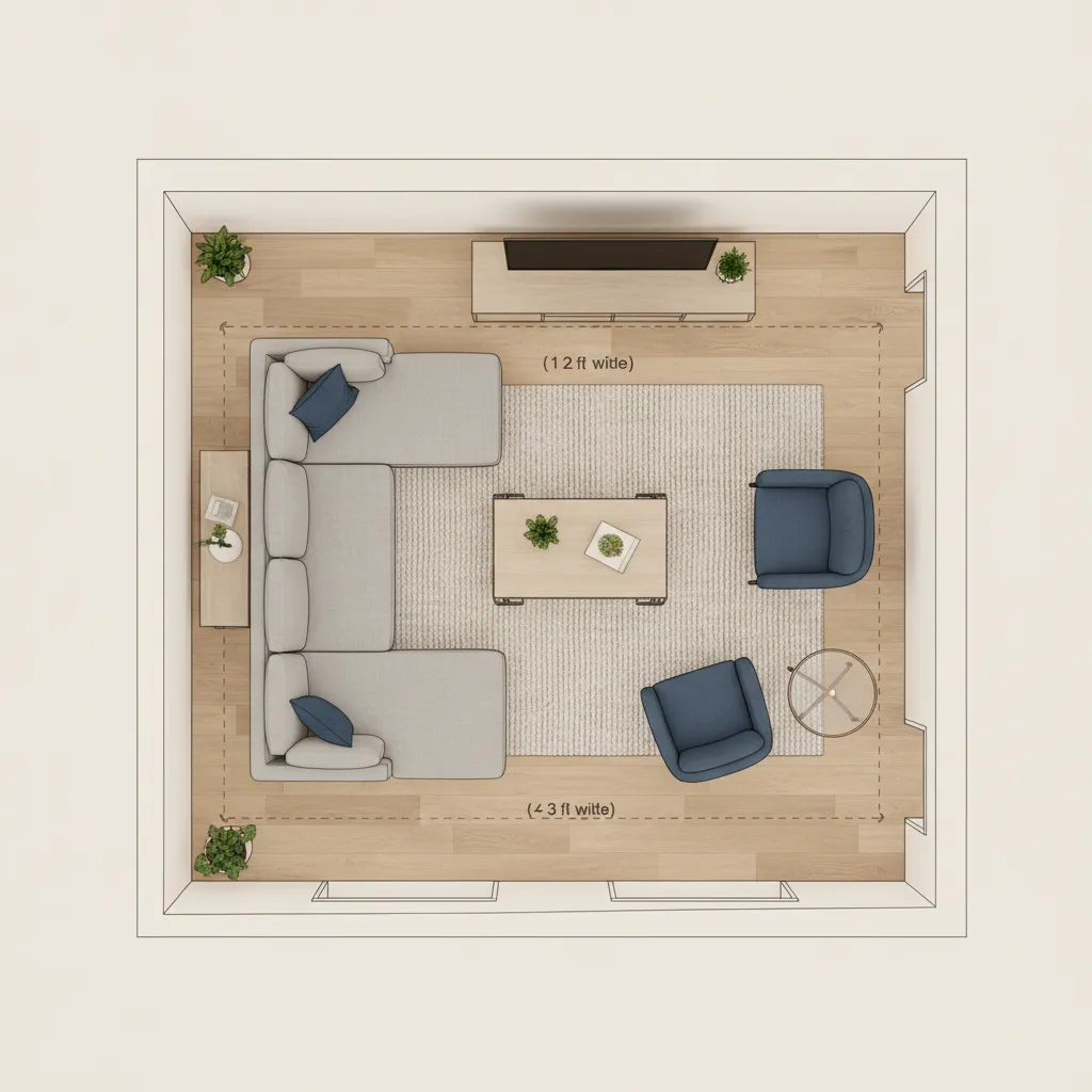 Distribución de muebles mostrando distancias correctas de circulación