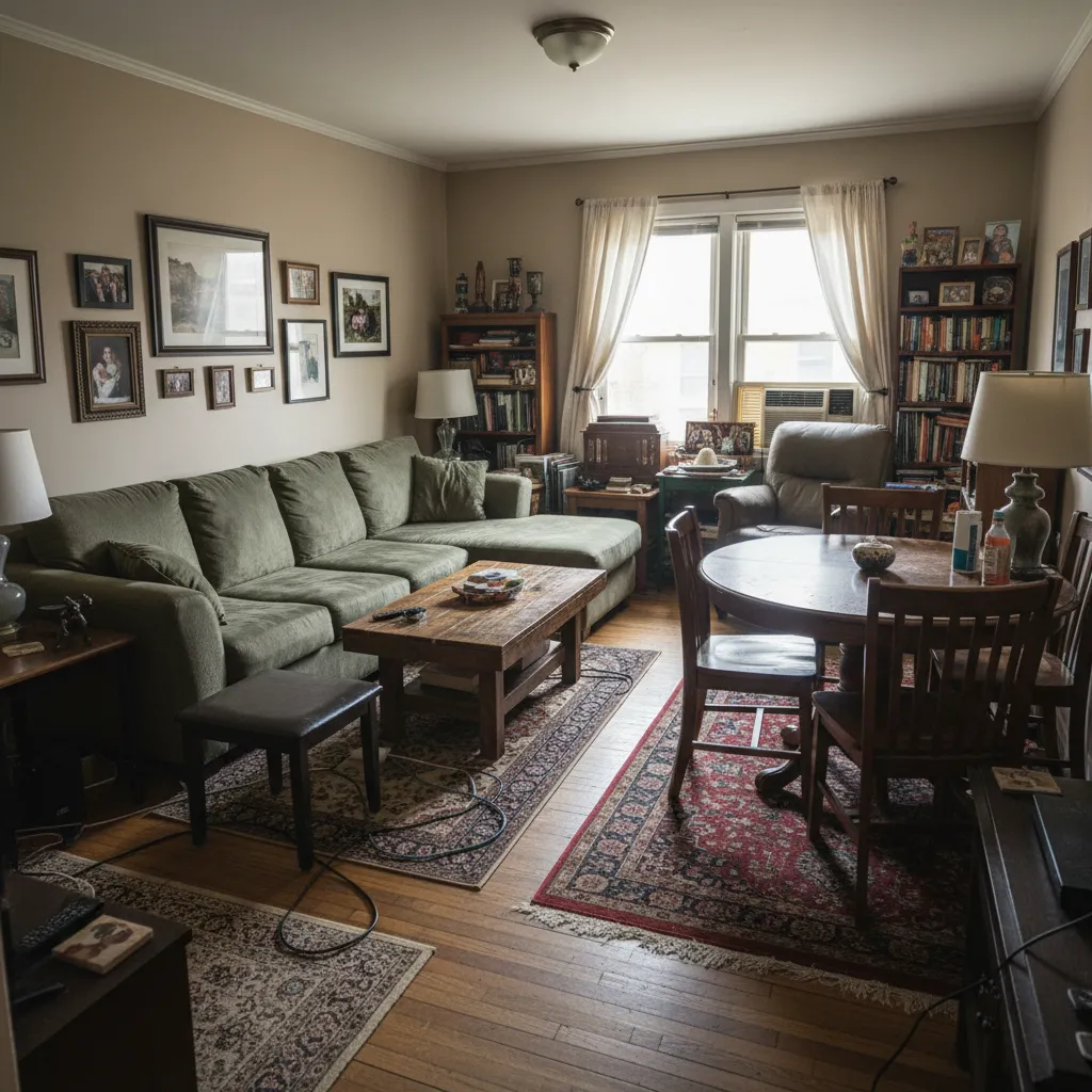 Ejemplo de mala distribución de muebles en un salón pequeño