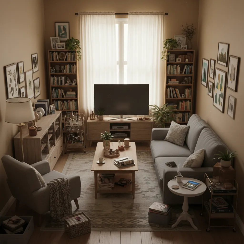 Contoh tata letak furnitur yang terlalu padat dalam ruangan kecil