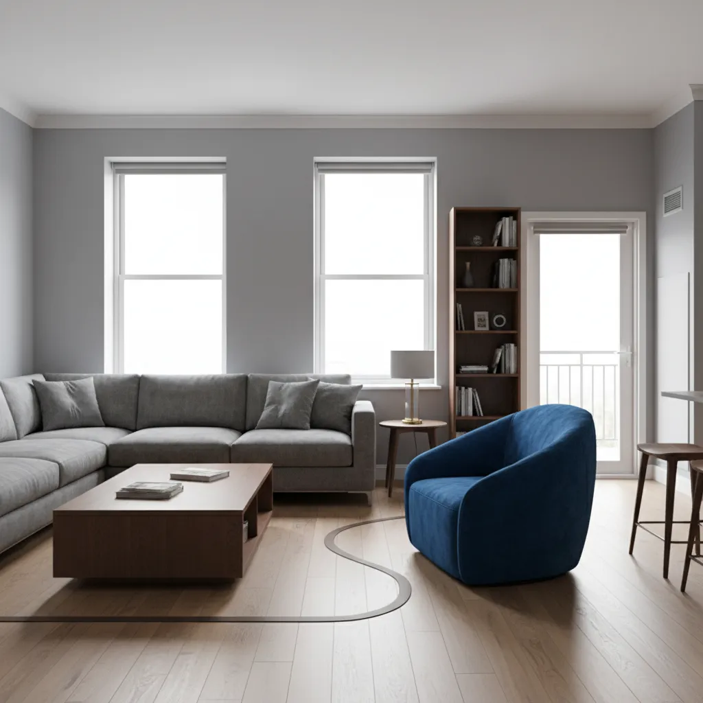 Ejemplo de distribución incorrecta de muebles en una sala