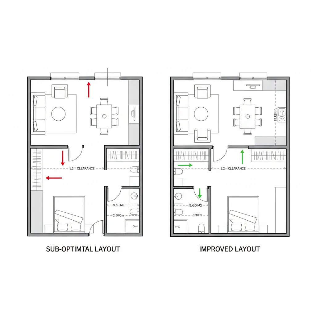 Example floor plan highlighting common interior layout mistakes