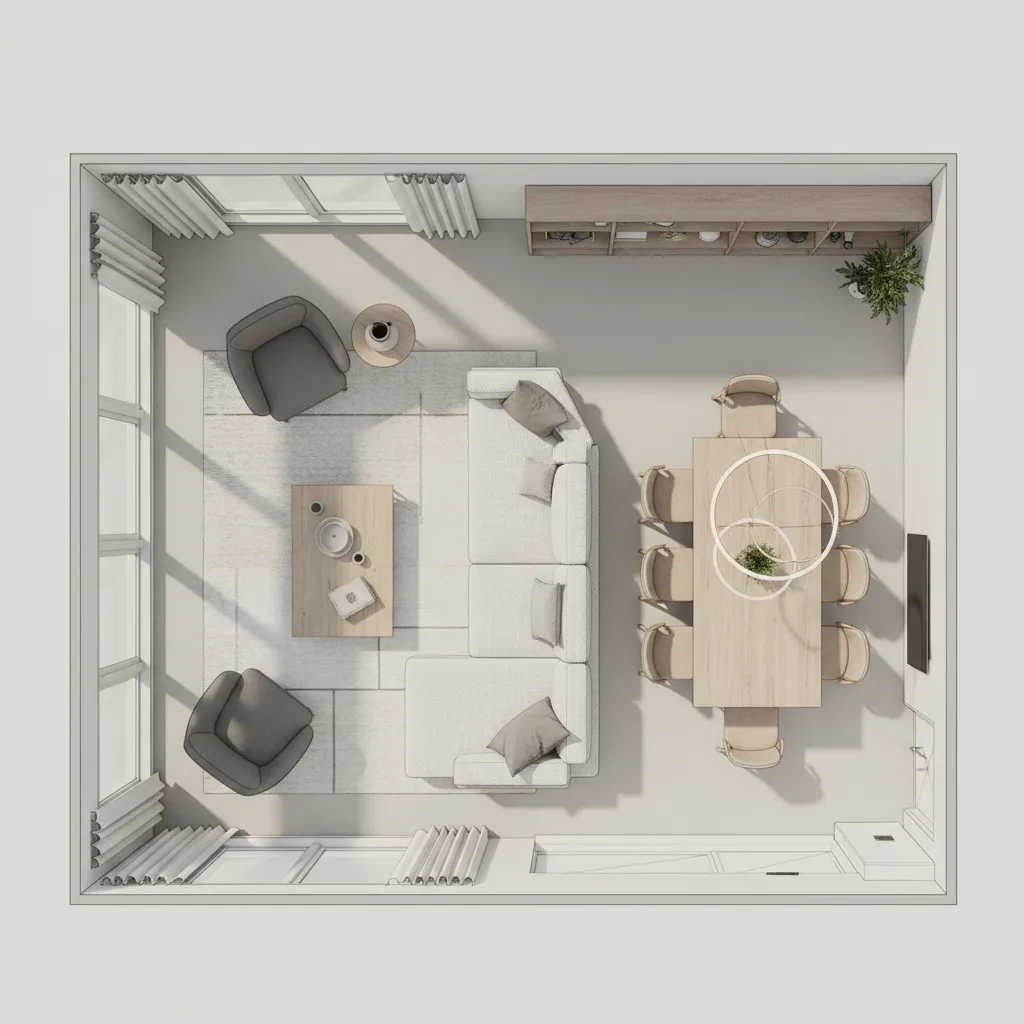 Plano de distribución de muebles en un salón
