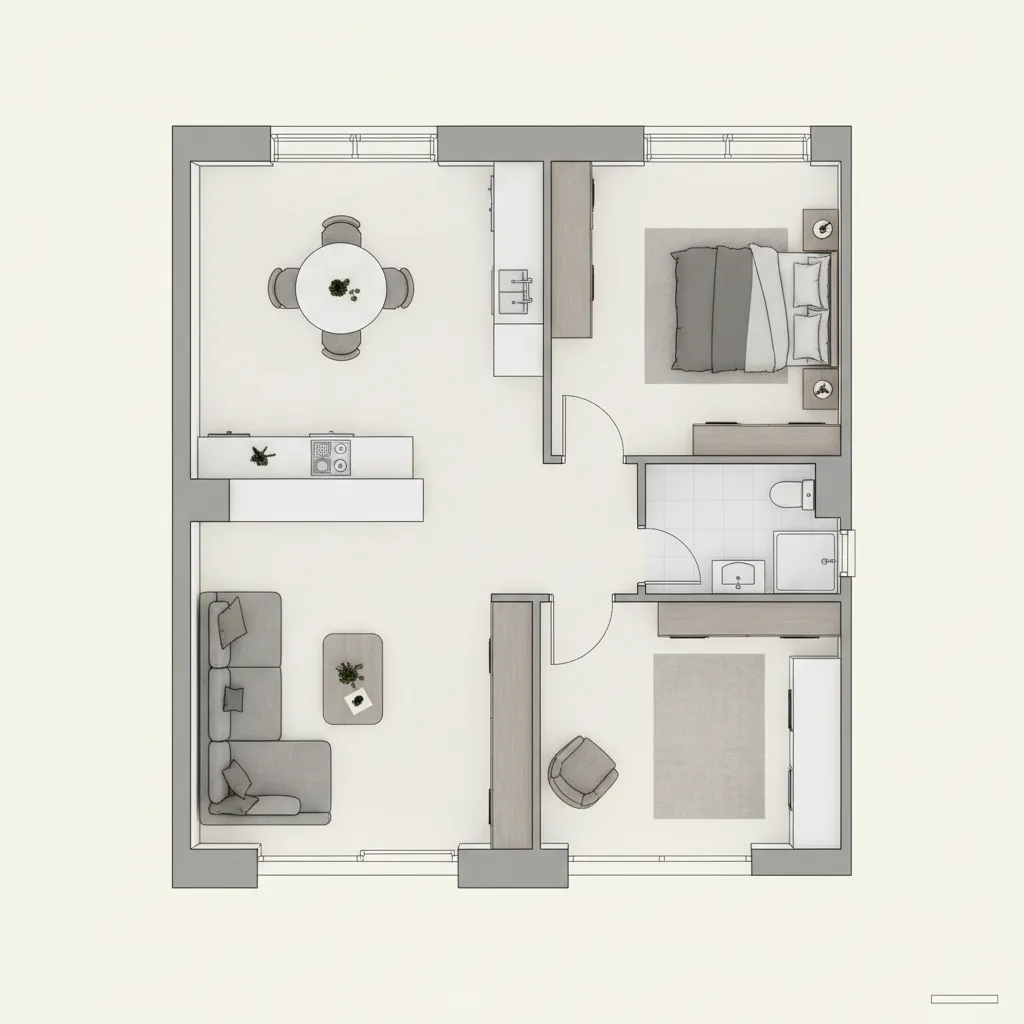 Plano de distribución de una vivienda con muebles colocados