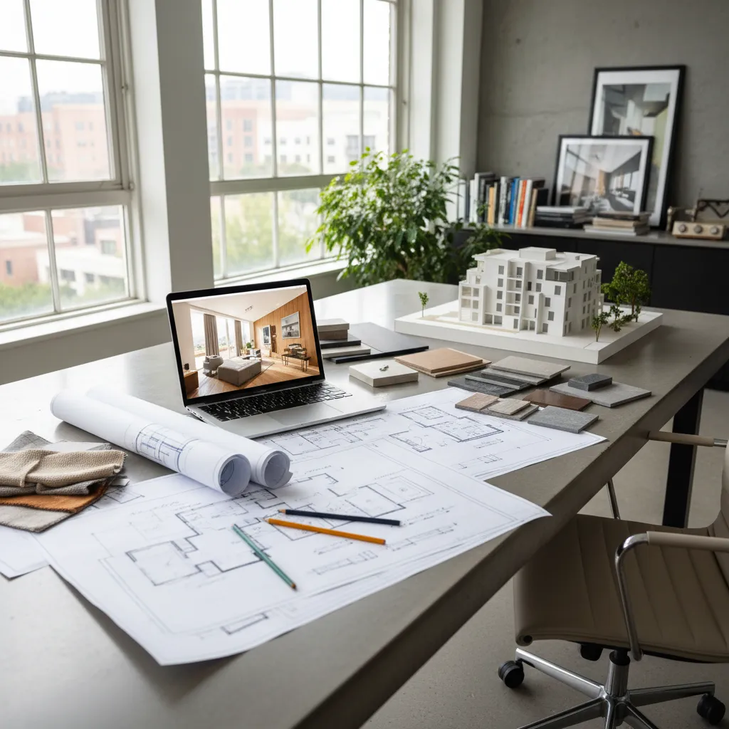 Proceso de planificación de distribución interior con planos y diseño digital