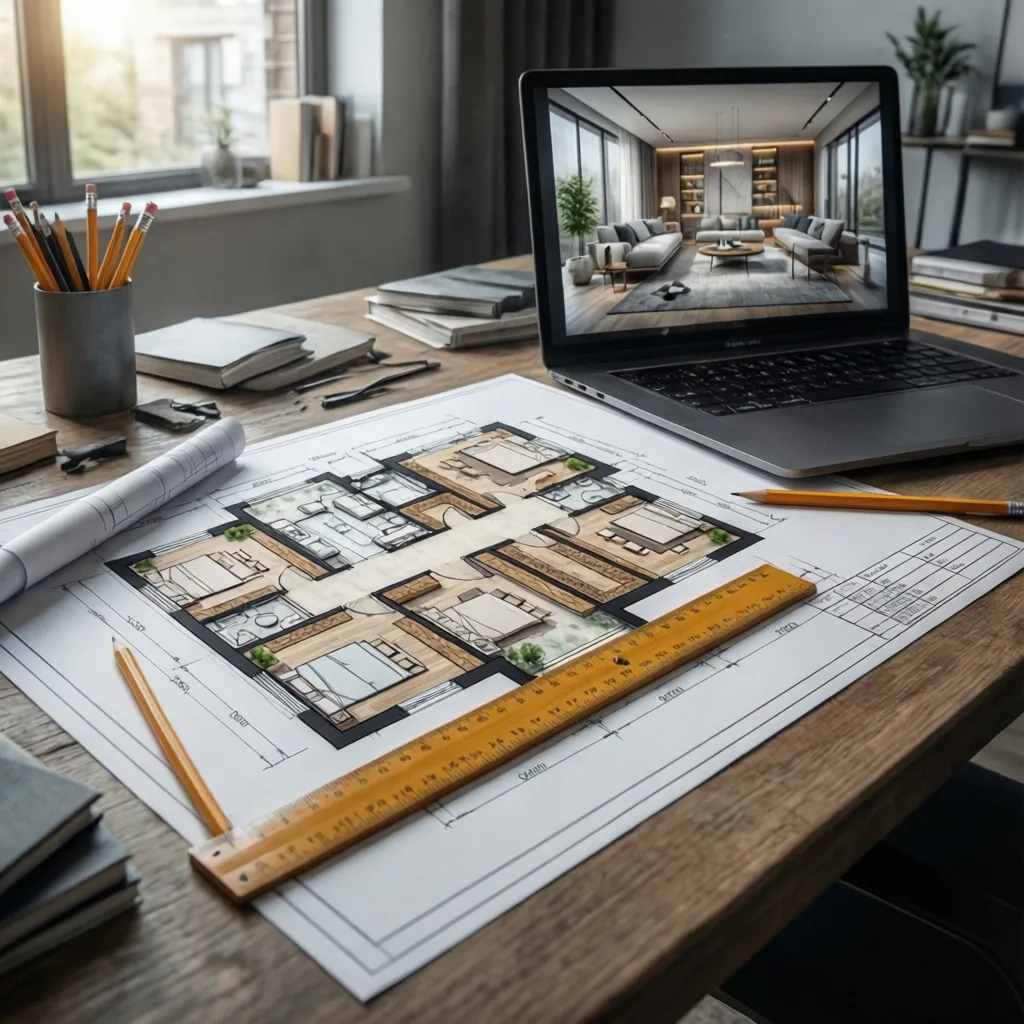 planificación de distribución interior en plano arquitectónico