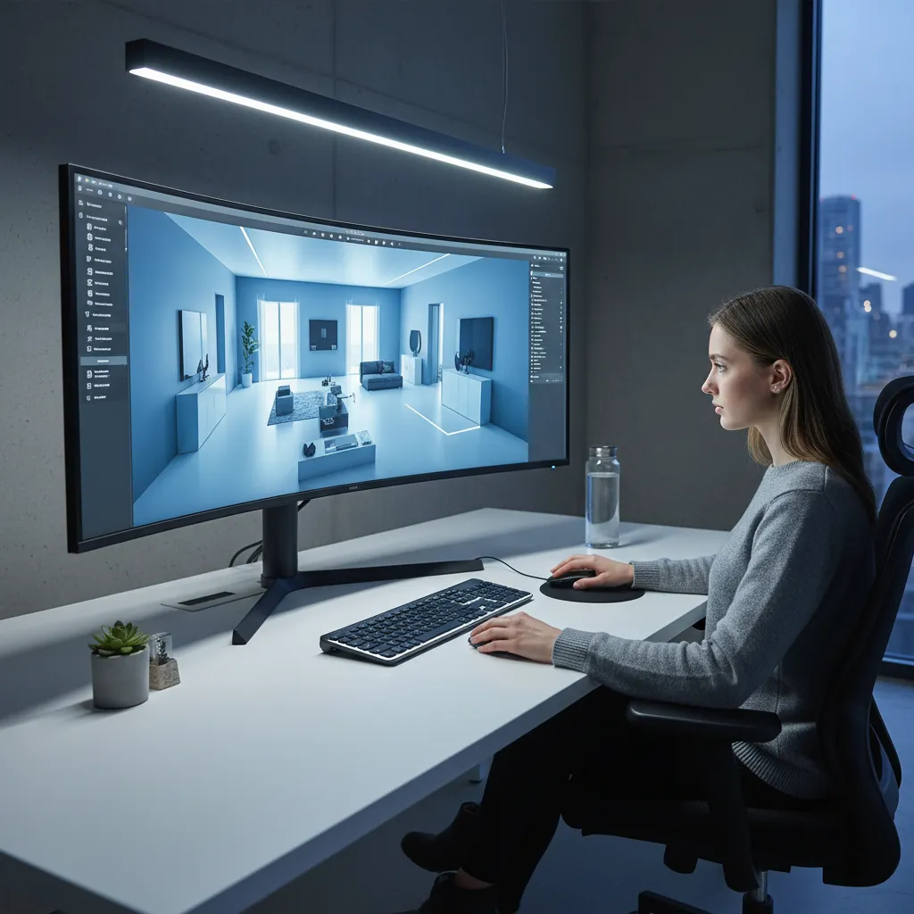 Diseñador planificando la distribución de un apartamento en software 3D