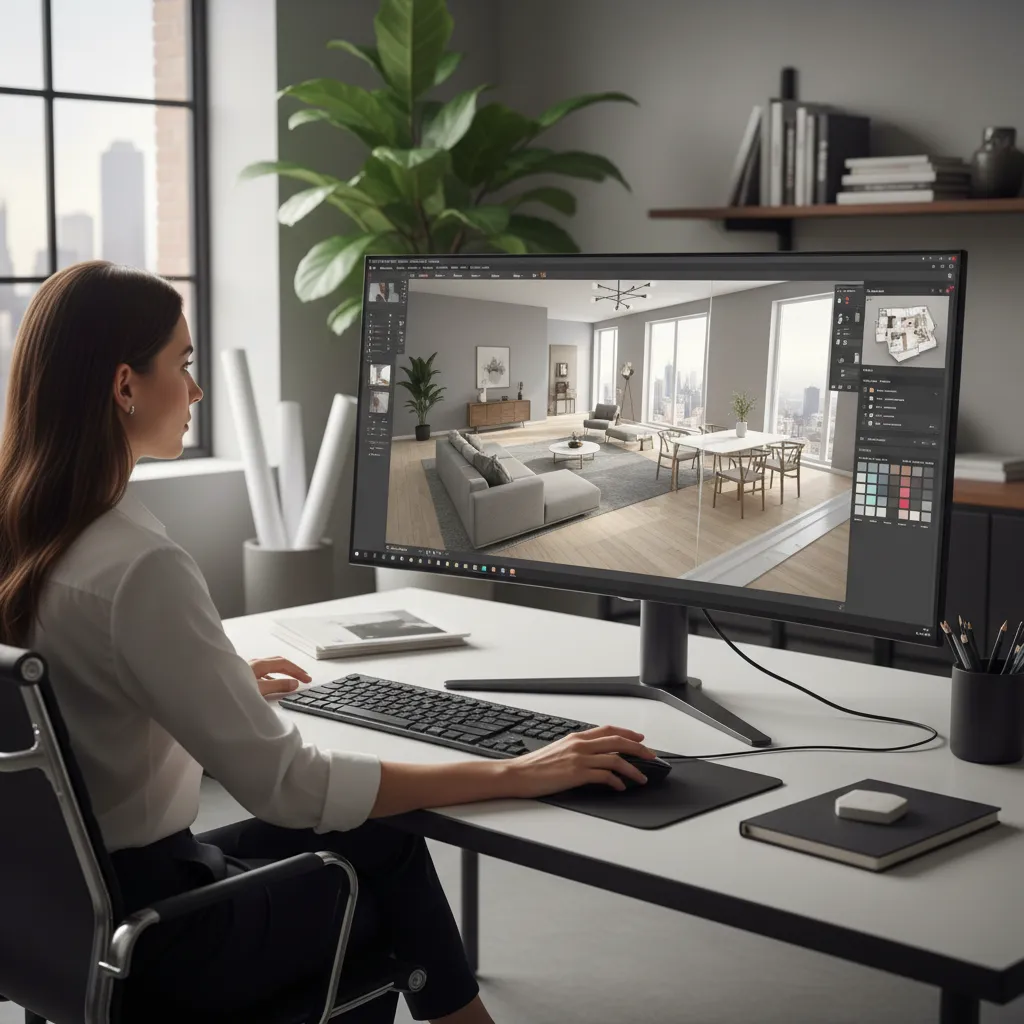 Planificación digital del espacio interior con muebles a escala