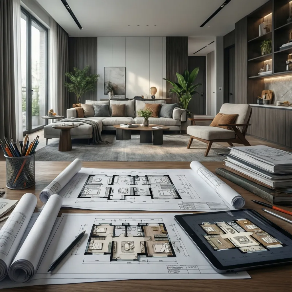 Proceso de planificación de distribución en diseño interior contemporáneo