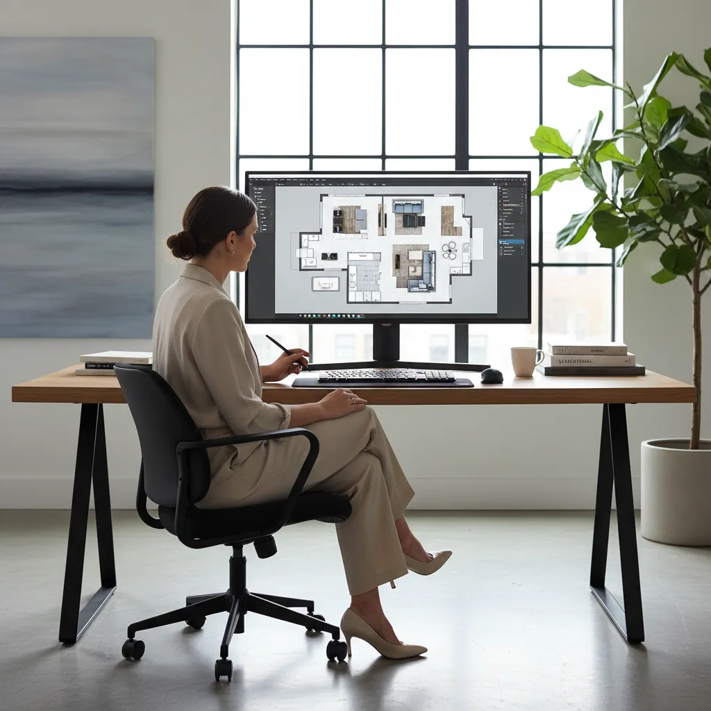 planificación de distribución de muebles en plano digital