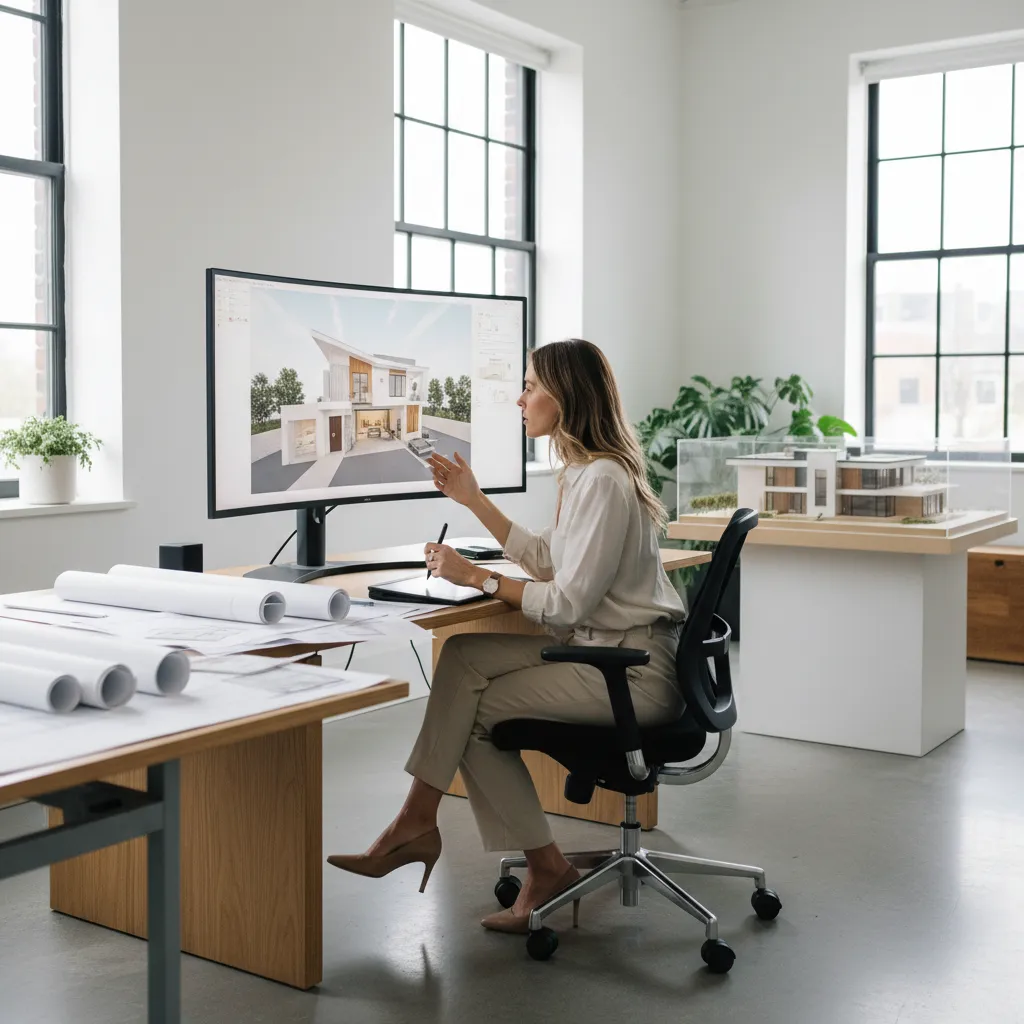 Diseñador analizando la distribución interior de una vivienda en pantalla