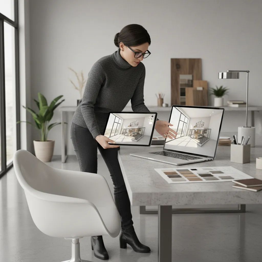 Diseñador revisando la distribución interior de una vivienda en un plano digital