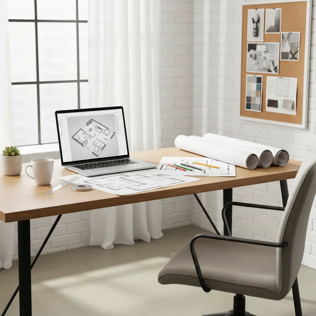 designer comparing room layout sketches with digital interior software