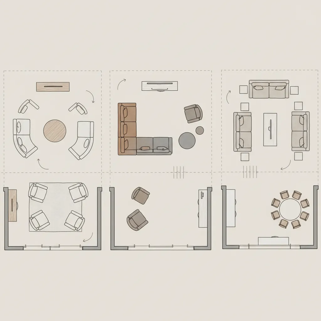 Interior designer testing furniture layouts on a digital floor plan