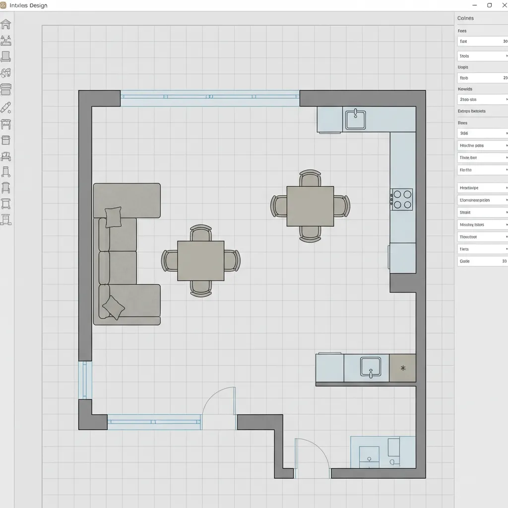 interior layout planning interface with furniture arrangement grid