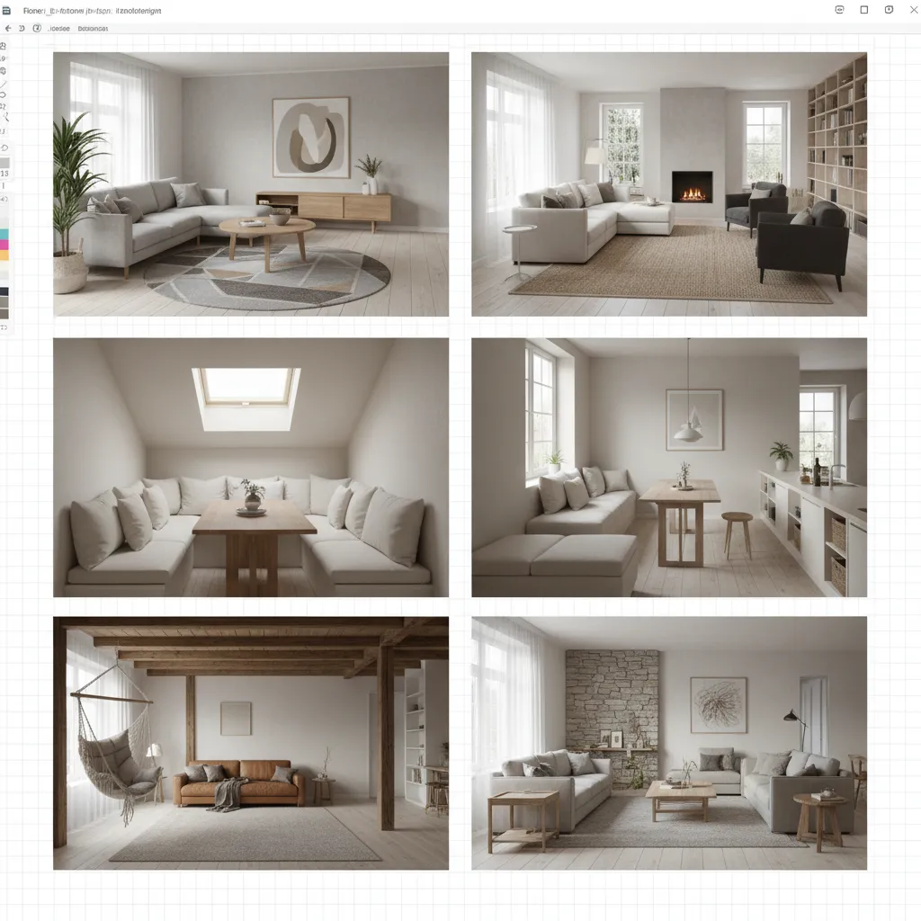 diferentes configuraciones de muebles en un mismo salón digital