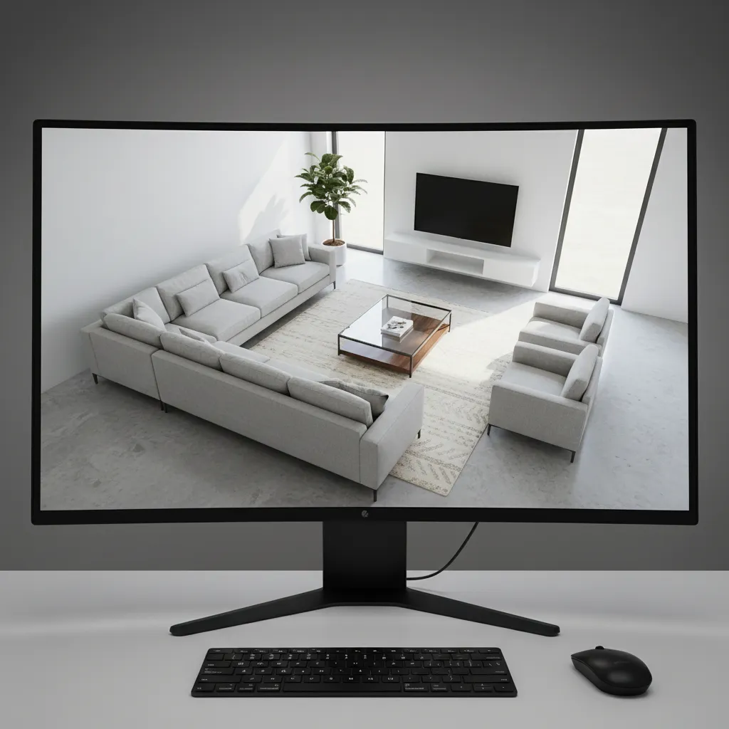 interior designer testing furniture layout inside digital floor plan