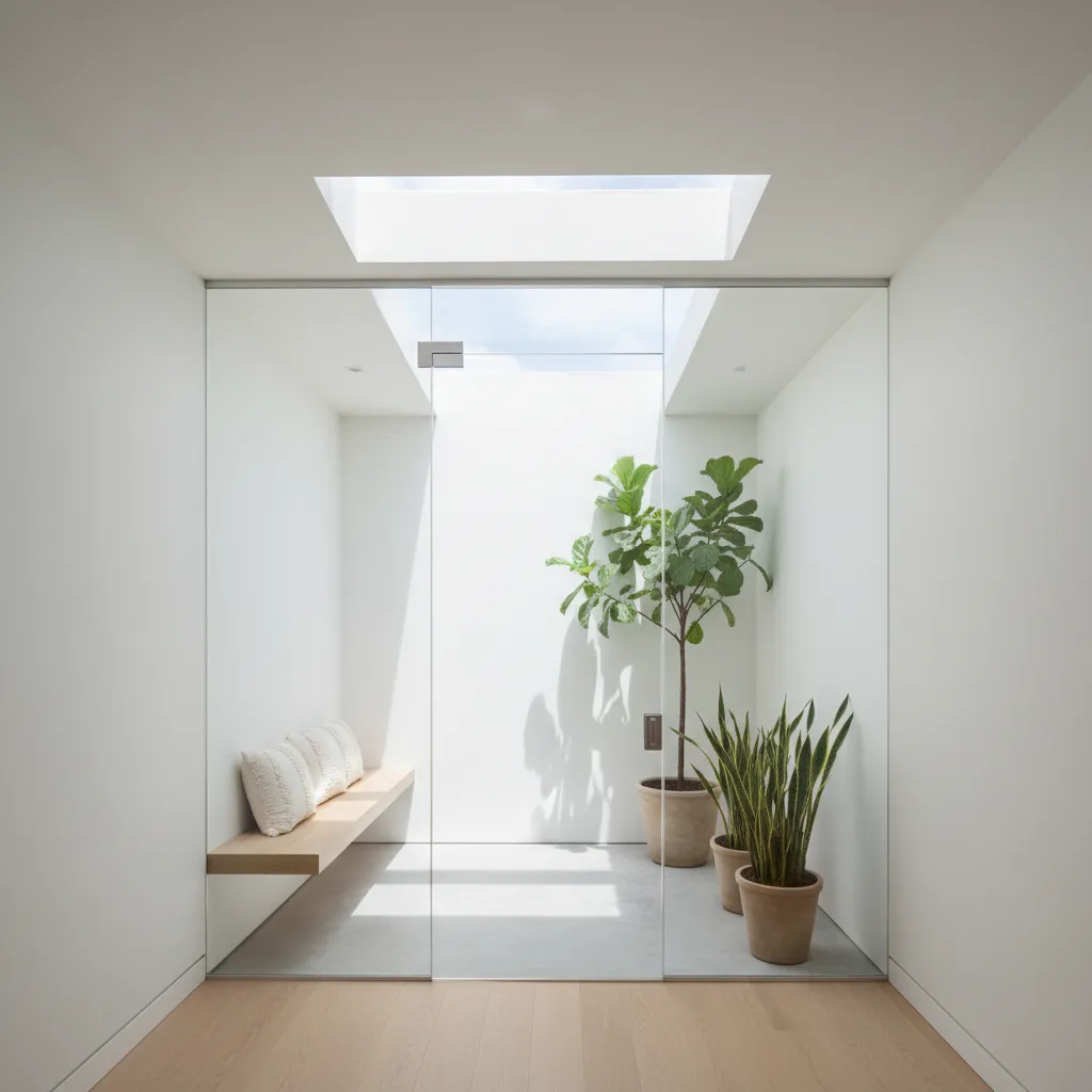 Patio interior que ilumina una casa entre medianeras moderna