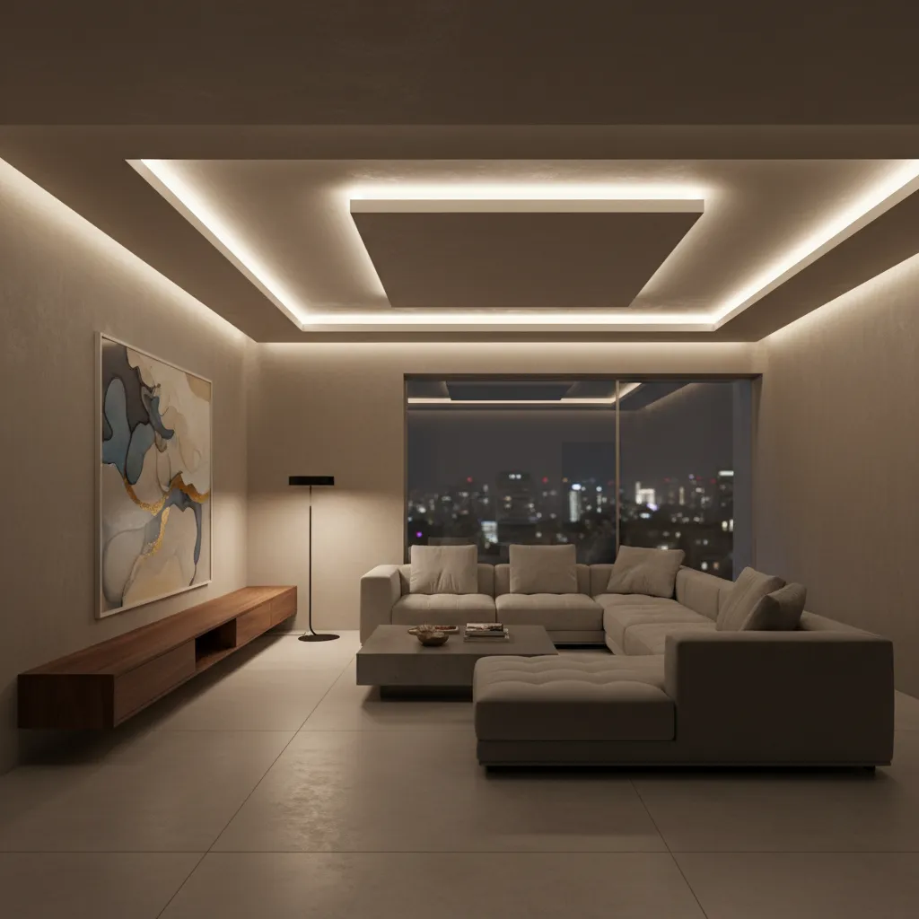 Diseño de iluminación interior con luces indirectas y ambiente moderno