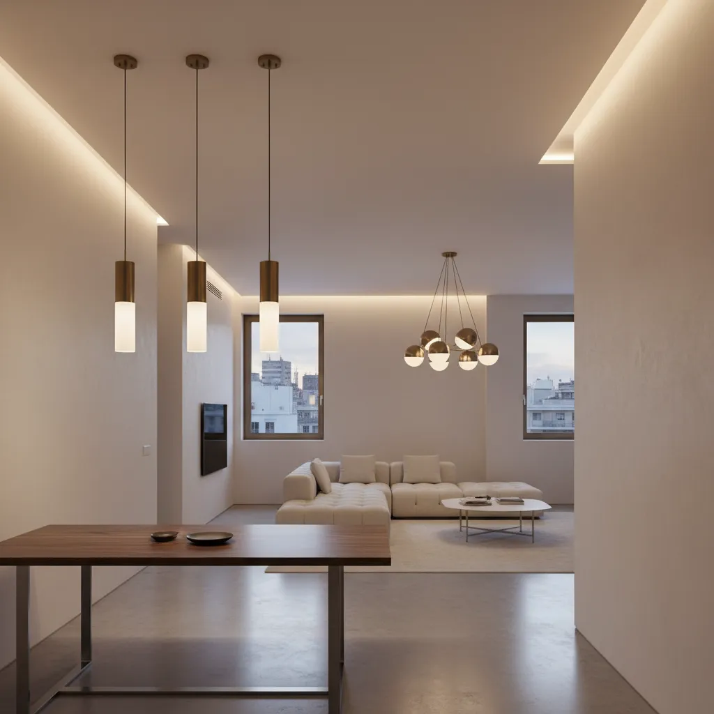 Diseño de iluminación interior con lámparas y luces indirectas