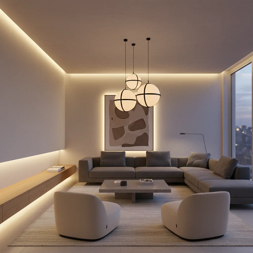 Ejemplo de iluminación interior bien diseñada en un salón contemporáneo