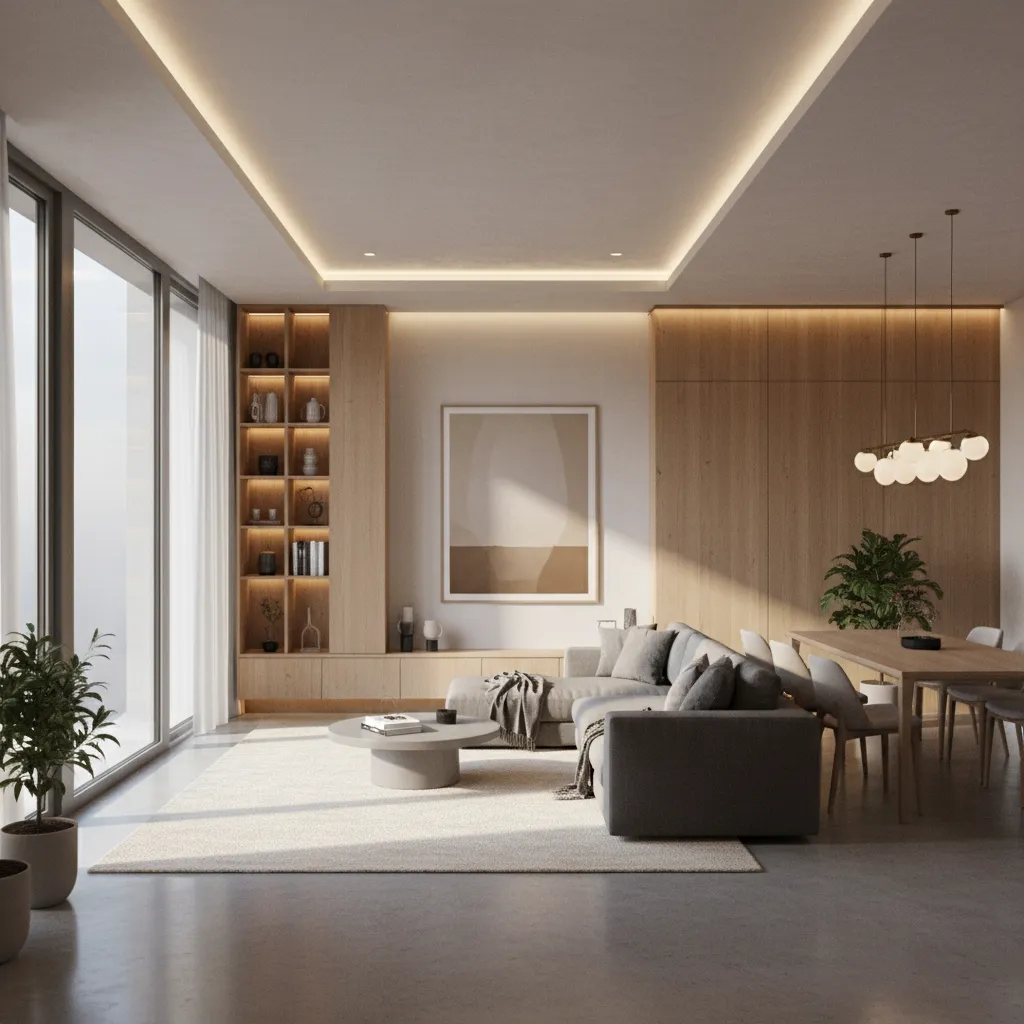 Simulación de iluminación en un diseño interior digital