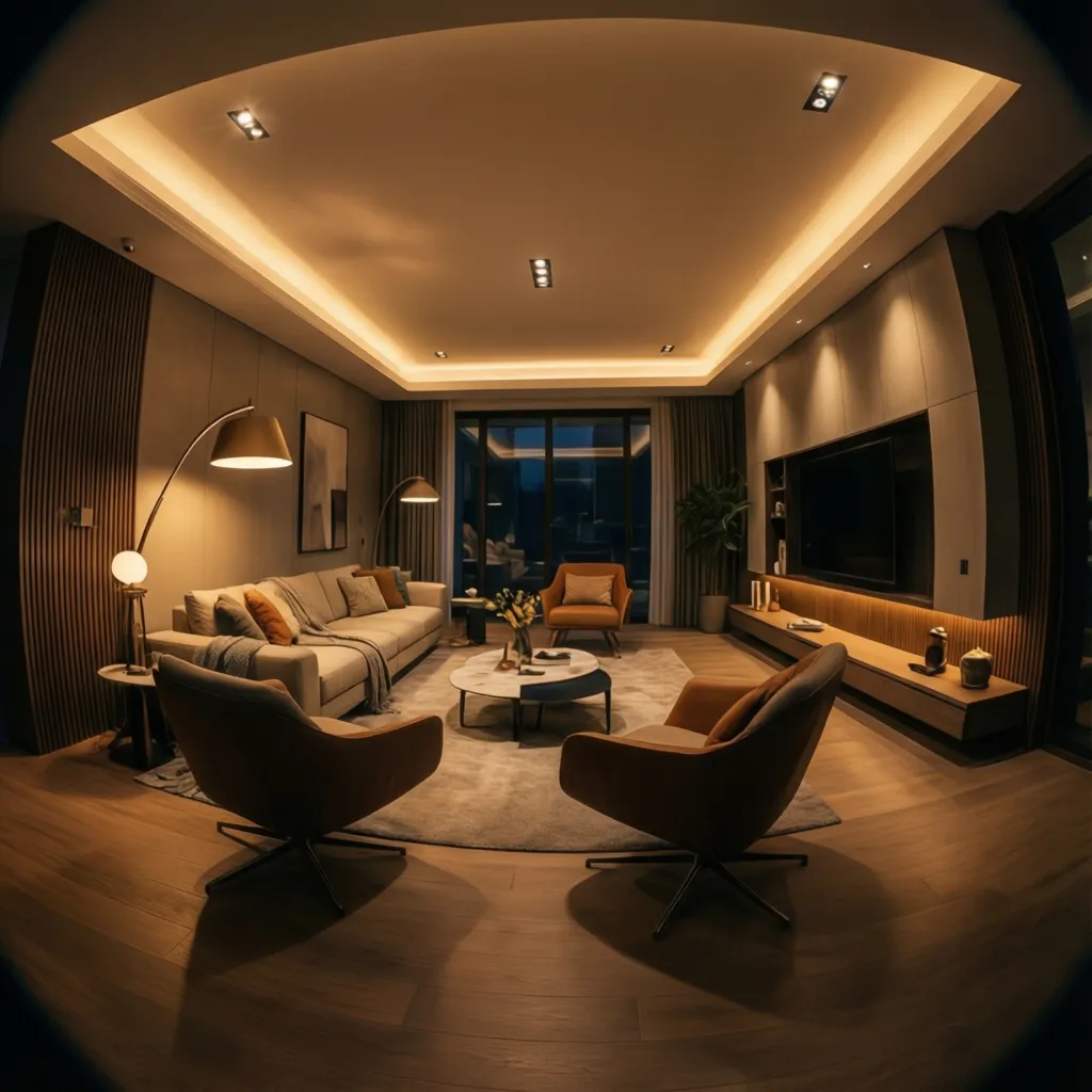 Ejemplo de iluminación interior con varias capas de luz