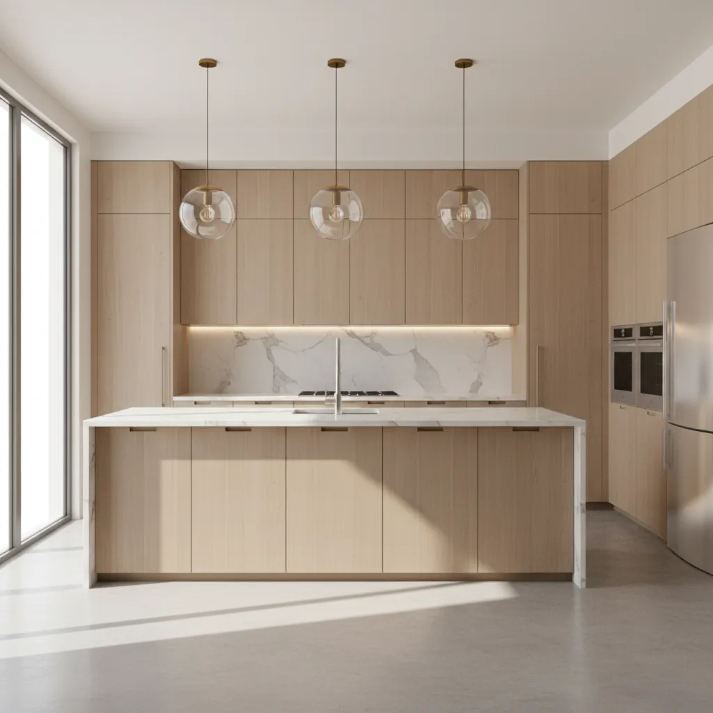 Interior lighting simulation showing sunlight and artificial lighting in a kitchen