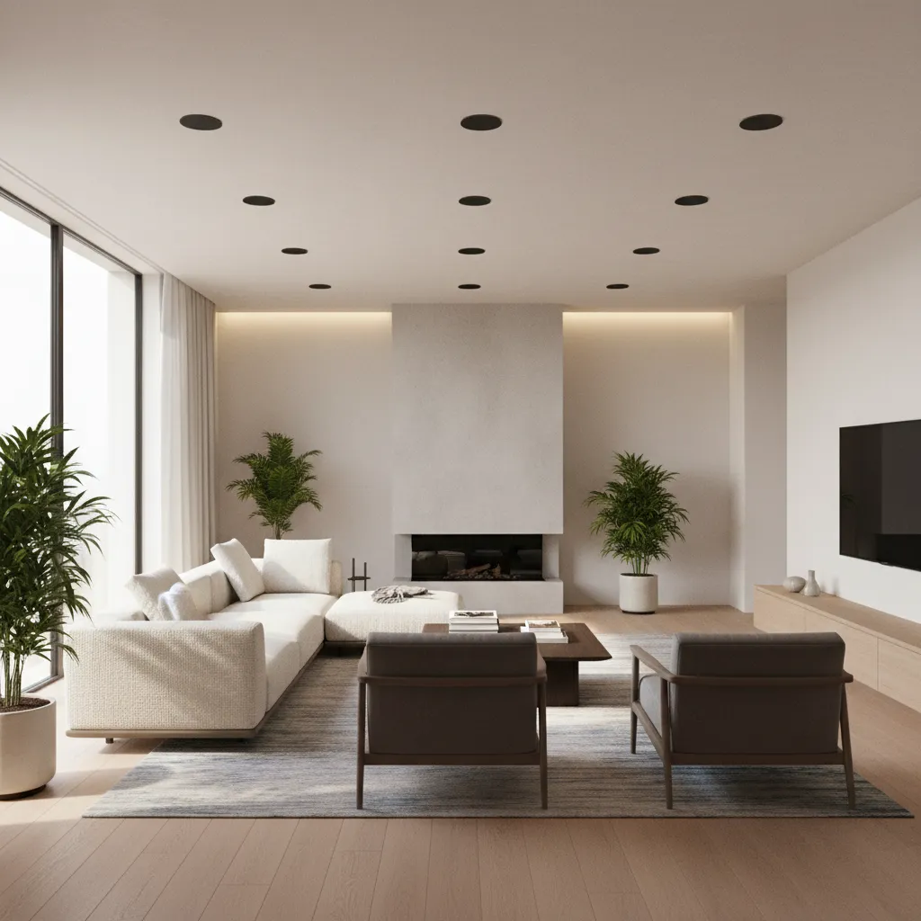 interior rendering lighting setup showing natural window light and ceiling lighting balance