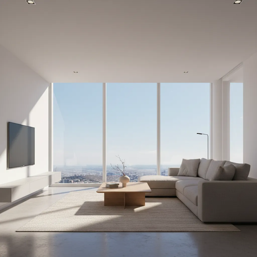 Interior rendering lighting setup with HDRI daylight and minimal fixtures