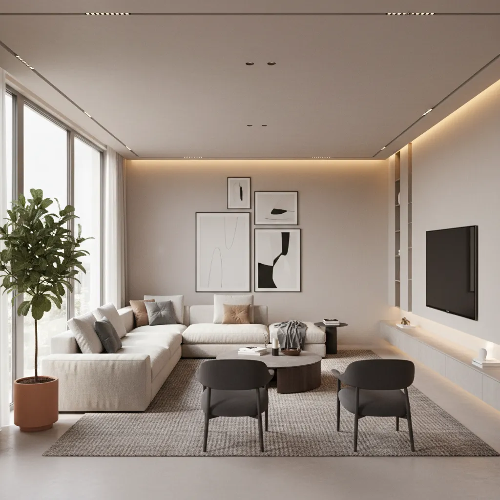 realistic interior lighting setup for architectural visualization with natural window light