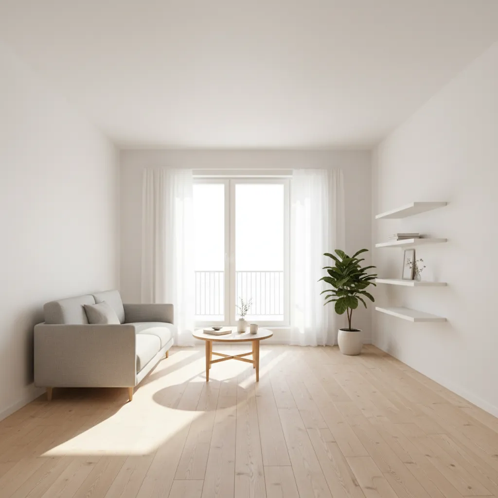 Apartamento pequeño luminoso con colores claros