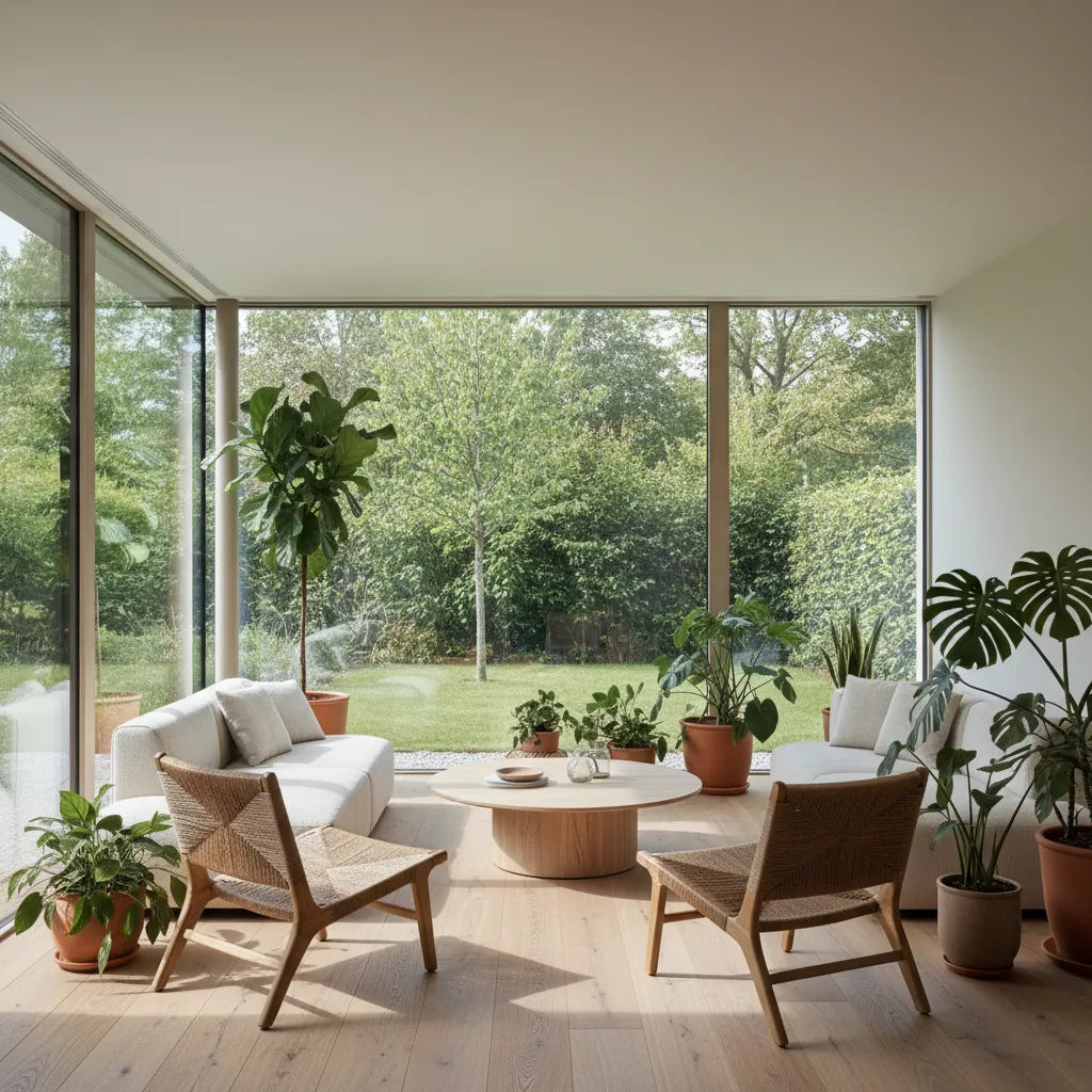 Interior con iluminación natural en diseño ecológico