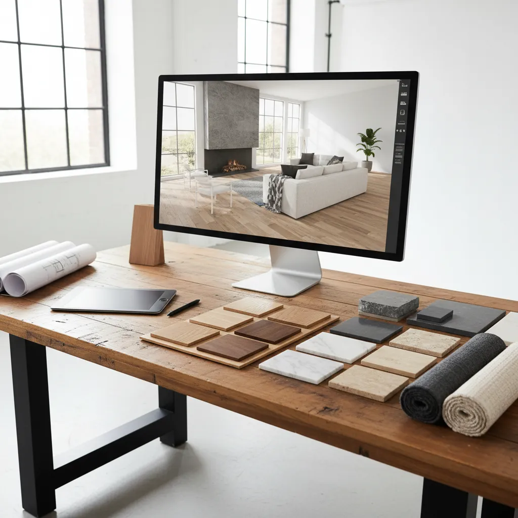 Vista previa de materiales y texturas en un render de interior