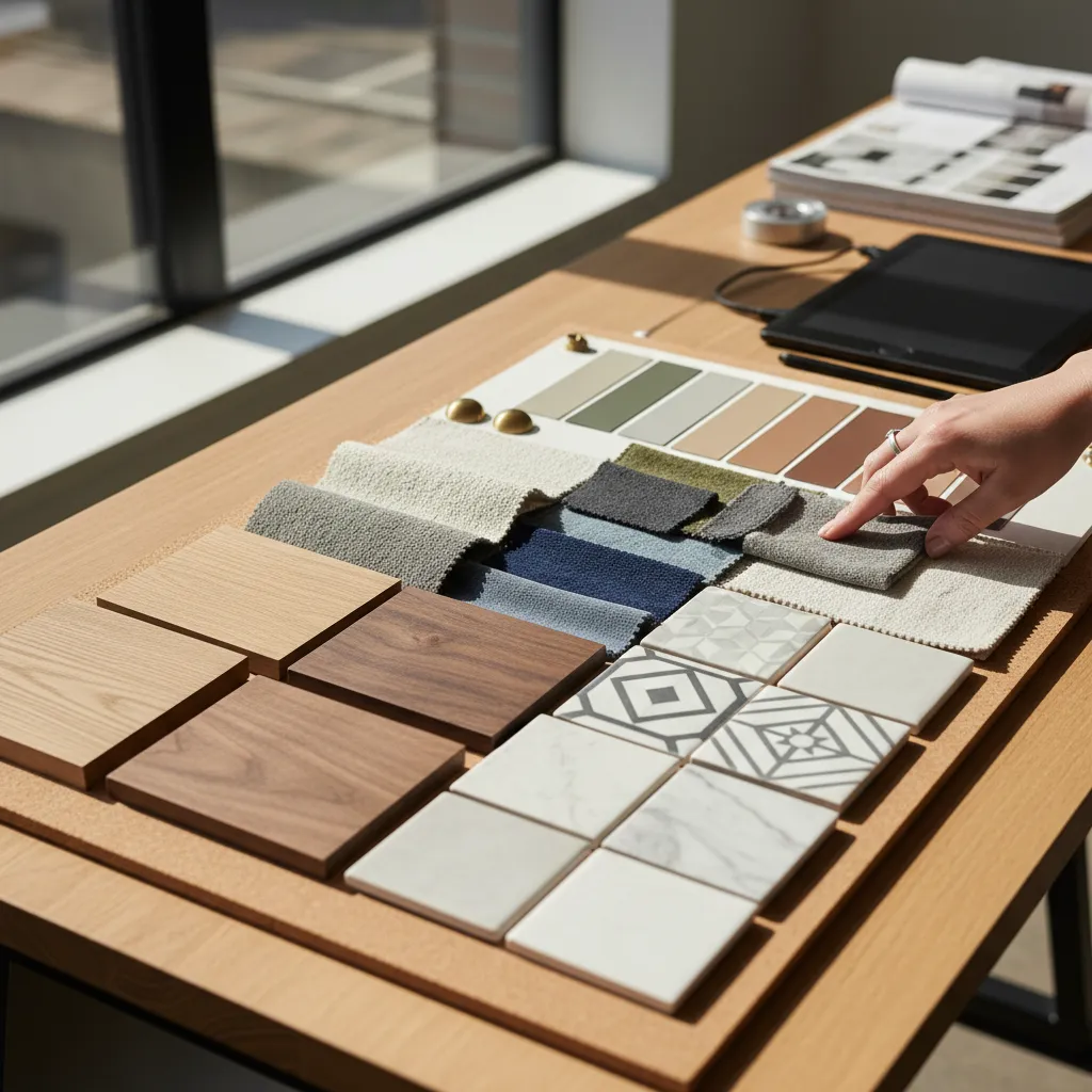 Tablero con muestras de materiales para diseño interior