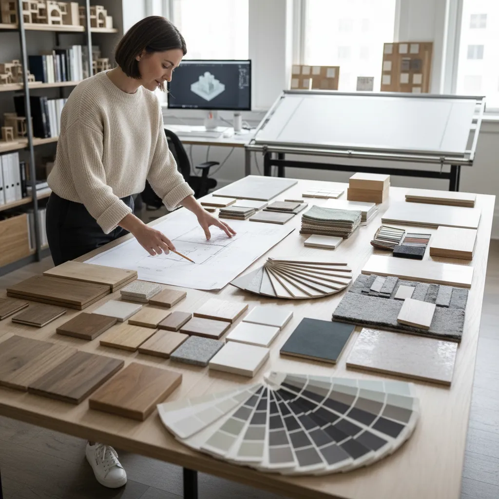 Selección de materiales y colores para un proyecto interior