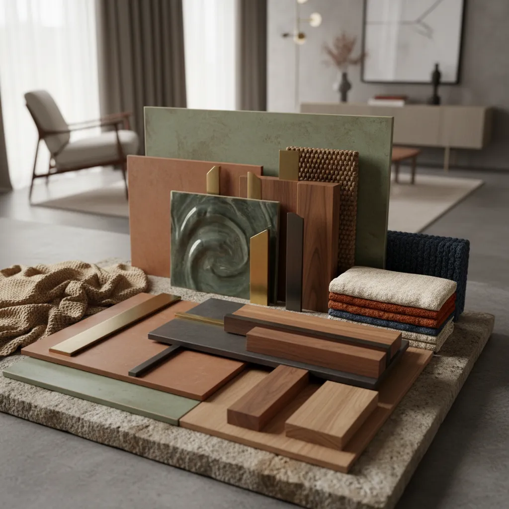 Detalle de materiales combinados en interior contemporáneo