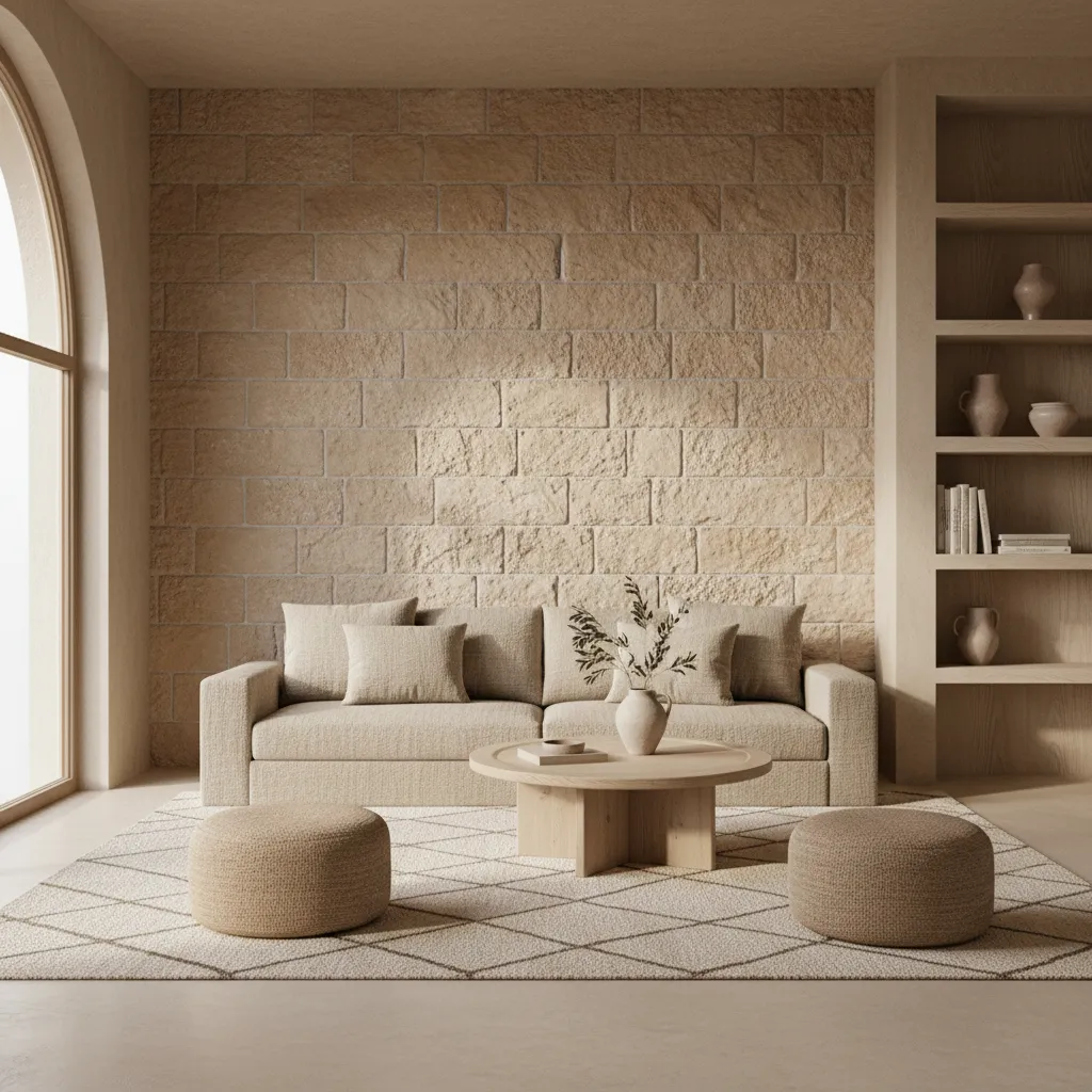 Interior mediterráneo moderno con materiales naturales