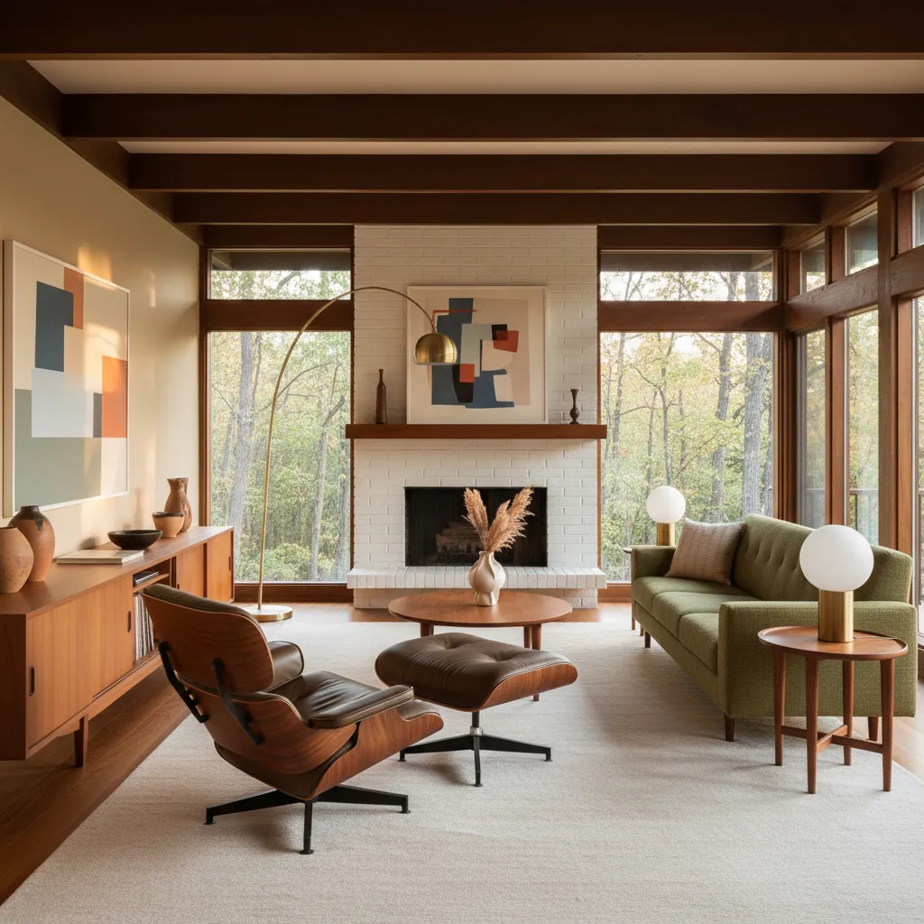 Interior estilo mid century modern similar a escenarios de cine