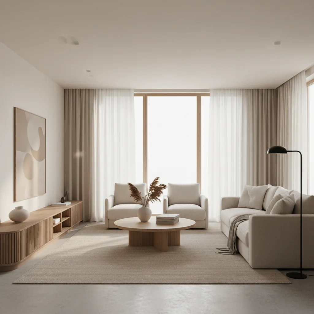 Interior minimalista cálido en vivienda contemporánea
