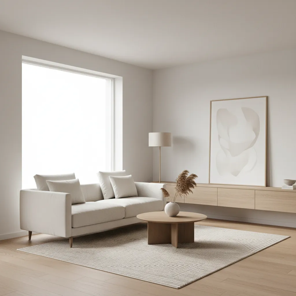 Interior minimalista moderno con pocos muebles y diseño limpio
