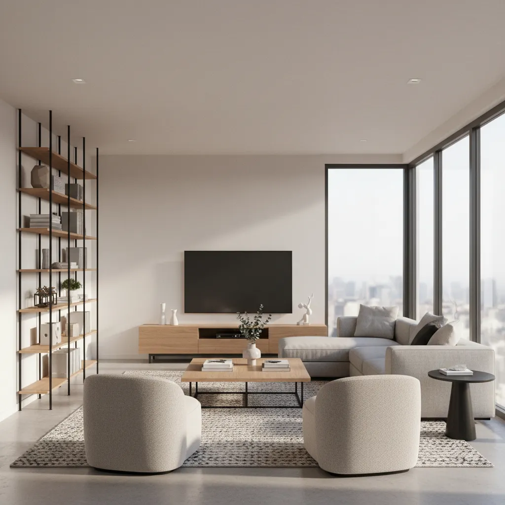 Modelo 3D de sala de estar con muebles y distribución completa