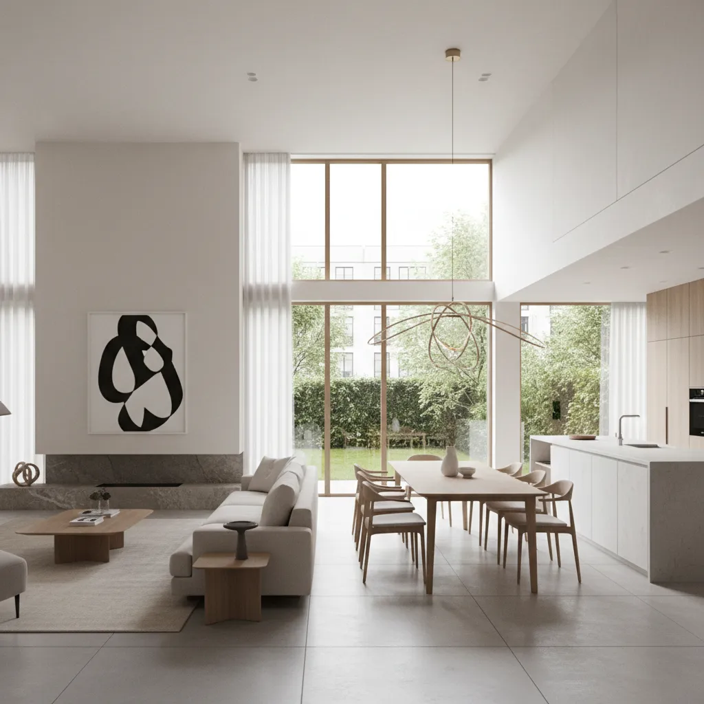 Interior moderno de casa adosada con diseño minimalista
