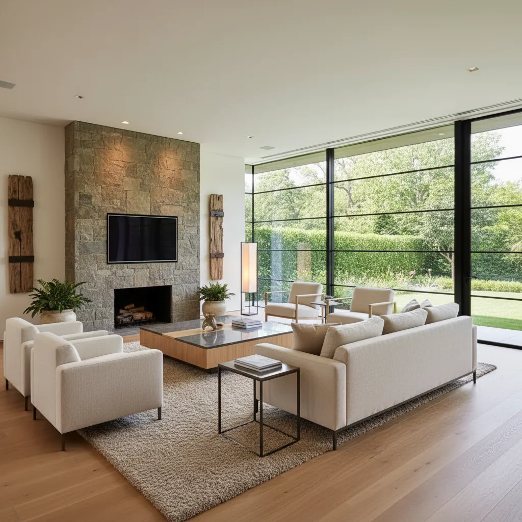 Salón moderno diseñado por un estudio profesional de interiorismo