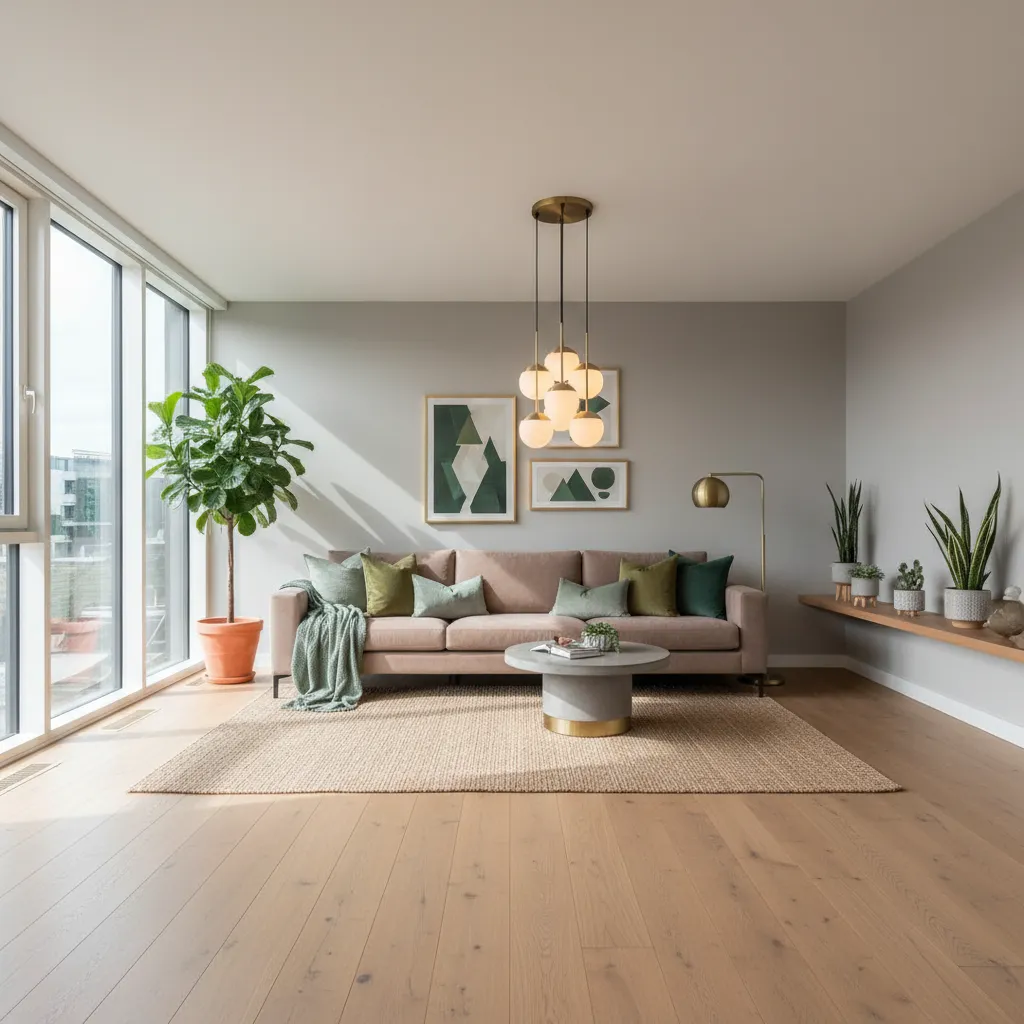 Interior moderno con tonos naturales y madera clara