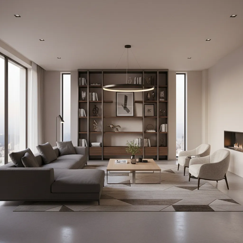 Perspectiva cónica oblicua aplicada a un salón moderno
