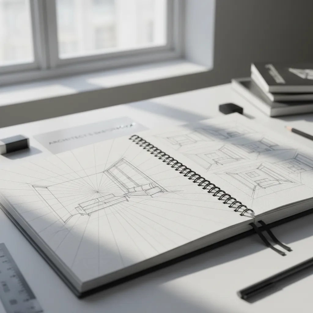 Cuaderno con ejercicios de perspectiva para interiores